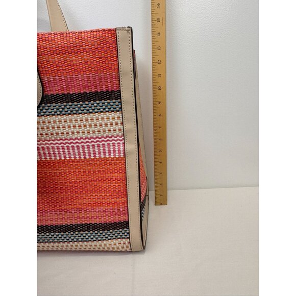 NWOT Kate Spade New York Market Stripe Tote Bag Woven Canvas & Leather Handles B - Picture 10 of 11